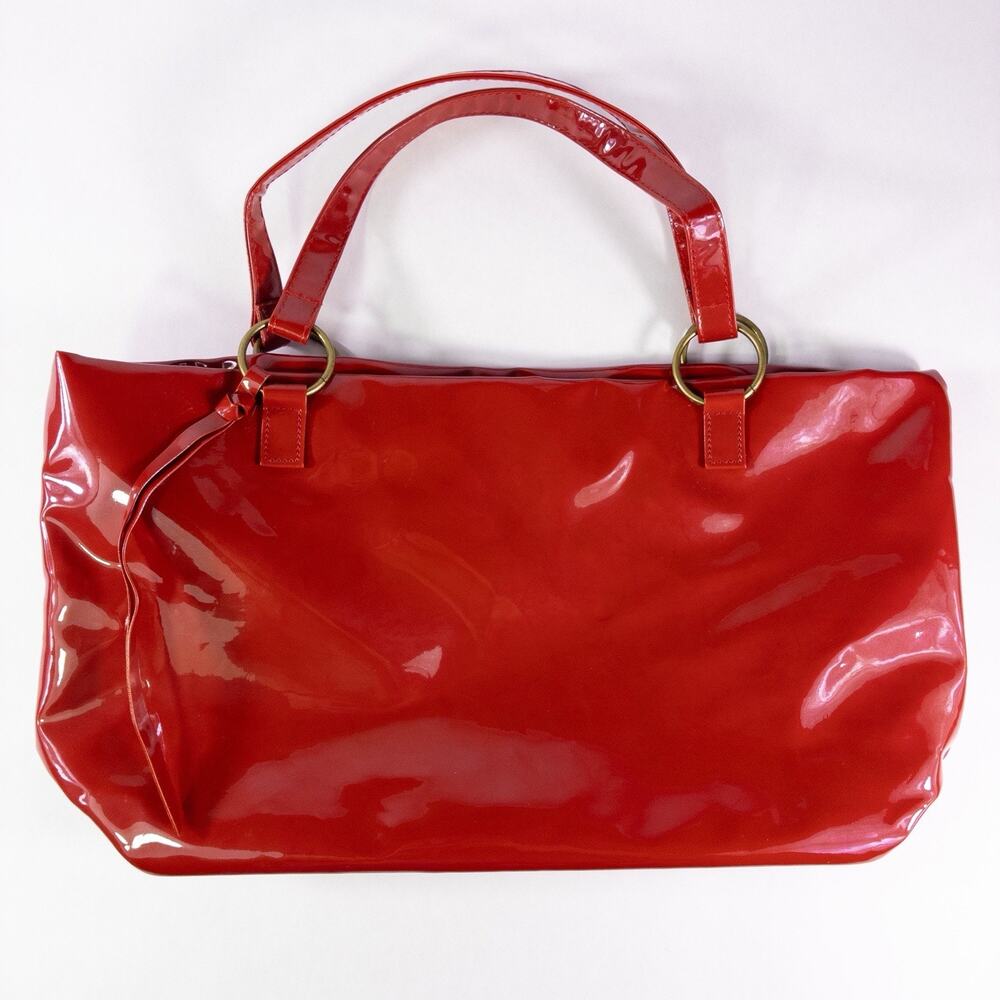 Neiman Marcus Red Glossy Glazed Finish Tote Bag Purse Womens Shoulder Bag